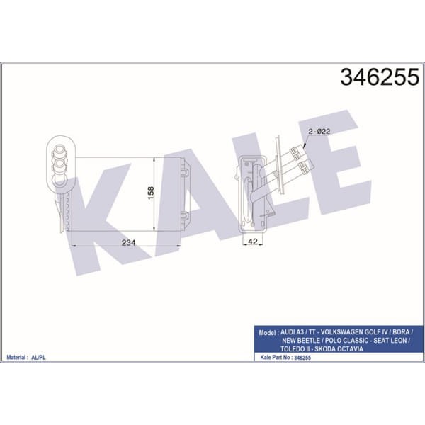KALE RADYATÖR 346255 Kalorifer Radyatörü Golf IV 98- Bora 98- Polo Classıc 96- Beetle 00- / A3 9