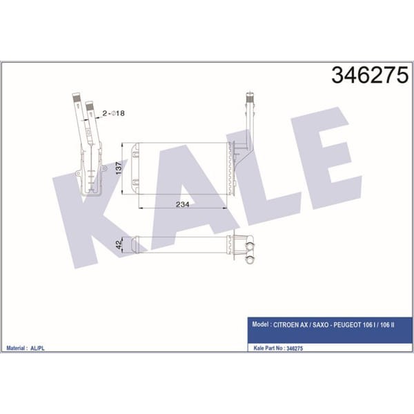 KALE RADYATÖR 346275 Kalorifer Radyatörü 106 / Ax Saxo Mekanik