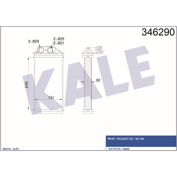 KALE RADYATÖR 346290 Kalorifer Radyatörü 307 00- 1.4 HDI 1.6 HDI 2.0 HDI 