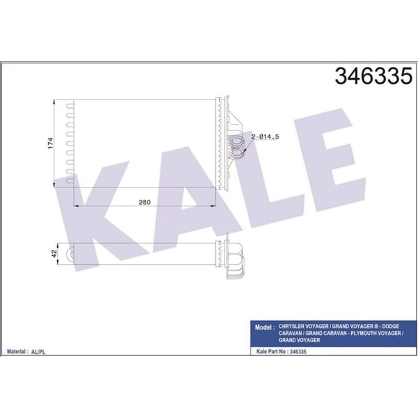 KALE RADYATÖR 346335 Kalorifer Radyatörü Dodge Caravan Grand Voyager Plymouth Voyager III Mekani