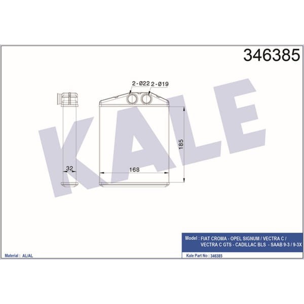 KALE OTO Radyatör 346385 Kalorifer Radyatörü Croma 05- / Vectra C 02- Sıgnum 02- Brazıng 