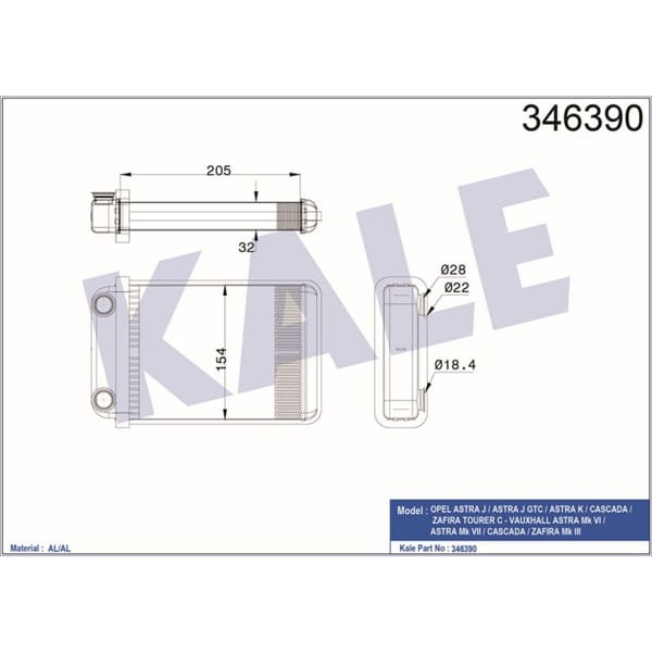 KALE OTO Radyatör 346390 Kalorifer Radyatörü Astra J 09- Astra K 15- Zafira C 11- Cascada 13- Brazın