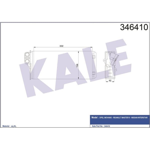 KALE RADYATÖR 346410 Kalorifer Radyatörü Master II 98- / Movano A 98- / Interstar 02- Mekanik 