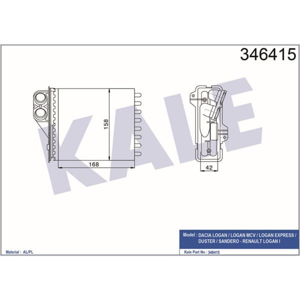 KALE RADYATÖR 346415 Kalorifer Radyatörü Logan I 04- Sandero I 08- Duster 10- / Np200 08- Mekani 