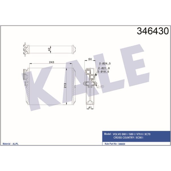 KALE OTO Radyatör 346430 Kalorifer Radyatörü S60 00- S70 00- S80 I 98- Xc70 00- Mekanik 