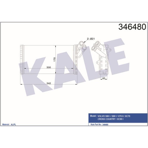KALE RADYATÖR 346480 Kalorifer Radyatörü Ulysse 94- Scudo 95- / Zeta 94- / 806 94- Expert I 95- 
