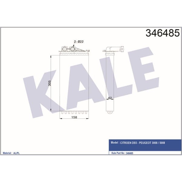 KALE RADYATÖR 346485 Kalorifer Radyatörü 3008 5008 / Ds5 Mekanik 