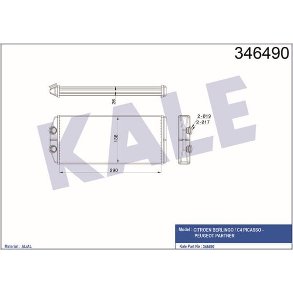 KALE OTO Radyatör 346490 Kalorifer Radyatörü Partner / C4 Picasso Berlingo Brazıng