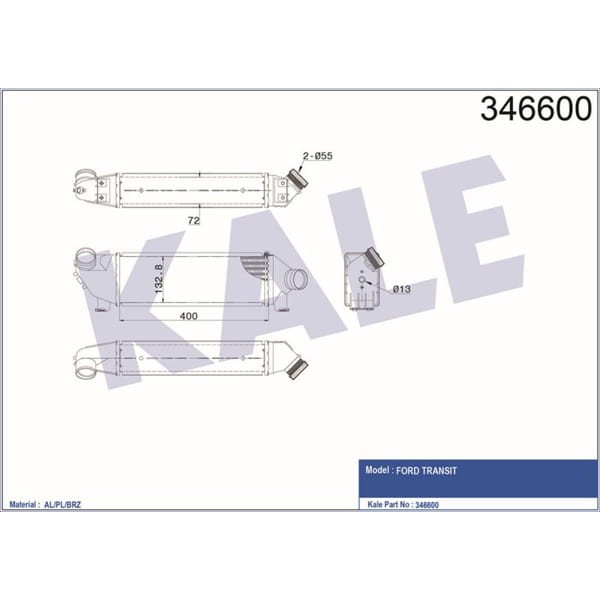 KALE OTO Radyatör 346600 Turbo Radyatörü Transit 00- 2.0D 2.0 TDCI 399X127X73 