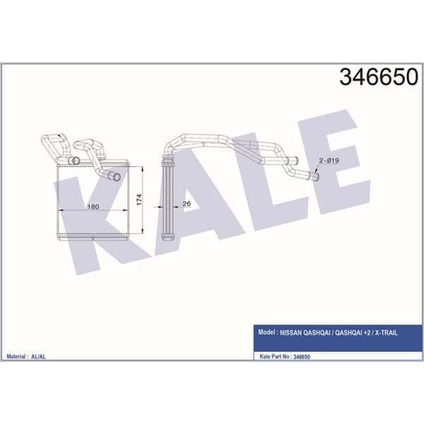 KALE OTO Radyatör 346650 Kalorifer Radyatörü Nissan Qashqai Qashqai II X-Traıl 