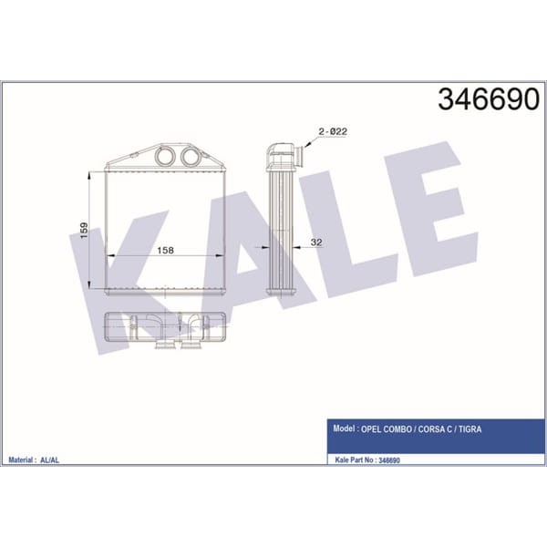 KALE OTO Radyatör 346690 Kalorifer Radyatörü Corsa C 00- Combo 00- Tigra B 04- Brazıng