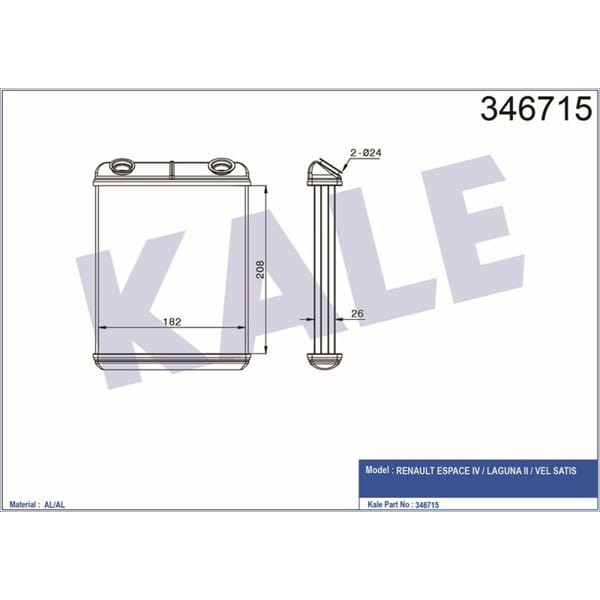 KALE RADYATÖR 346715 Kalorifer Radyatörü Laguna II 00- Espace IV 02- Brazıng 