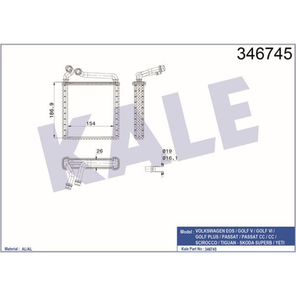 KALE OTO Radyatör 346745 Kalorifer Radyatörü Golf V 03- Golf VI 08- Eos 06- Passat B6 B7 Cc Scırocco 