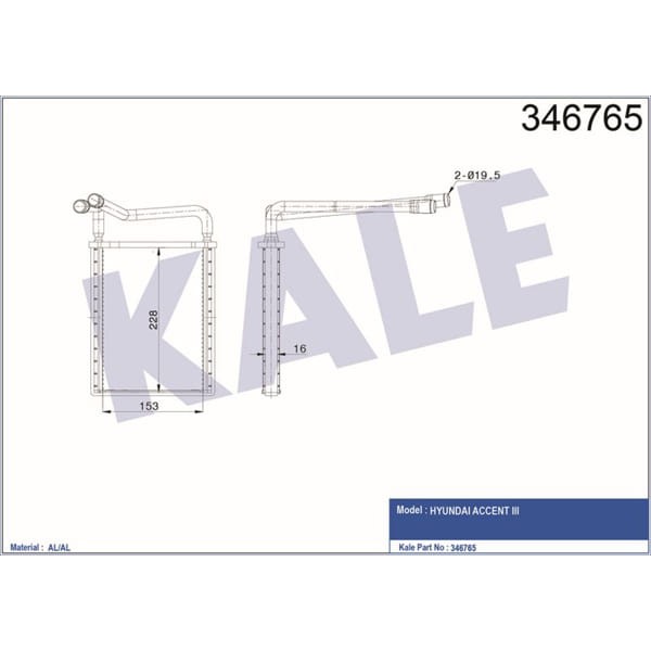 KALE OTO Radyatör 346765 Kalorifer Radyatörü Accent Era 06-