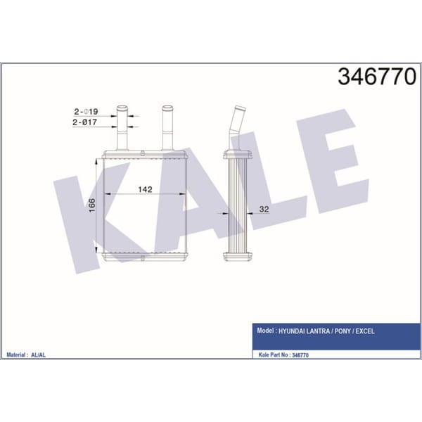 KALE OTO Radyatör 346770 Kalorifer Radyatörü Brazıng Excell 163X148X42