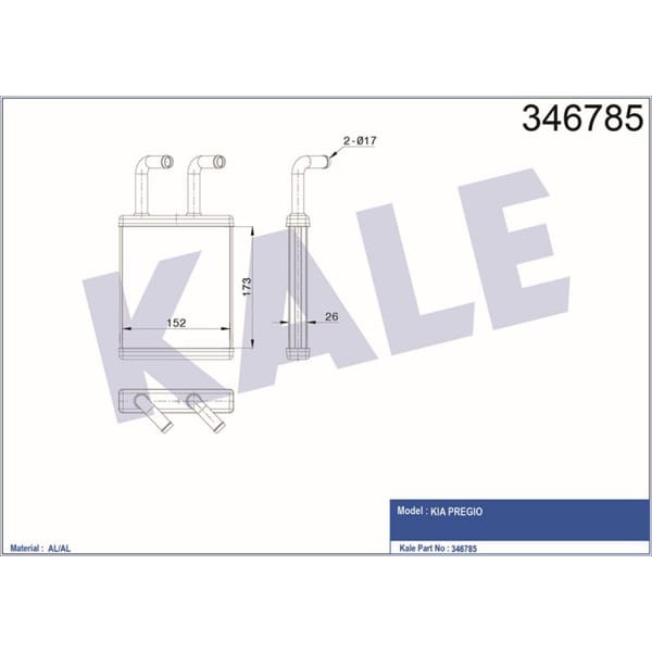 KALE OTO Radyatör 346785 Kalorifer Radyatörü Kia Pregio 2.5D 2.5Tcı 97- Al-Brz