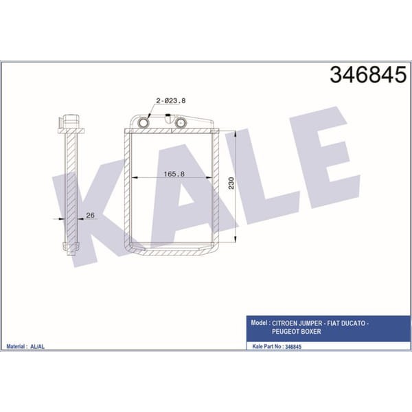 KALE OTO Radyatör 346845 Kalorifer Radyatörü Ducato 06- / Boxer 06- / Jumper 06- Relay 06- Brazıng 2 