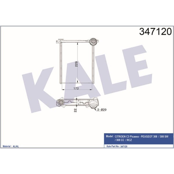 KALE OTO Radyatör 347120 Kalorifer Radyatörü 308 Sw Cc Rcz / C3 Picasso Brazıng