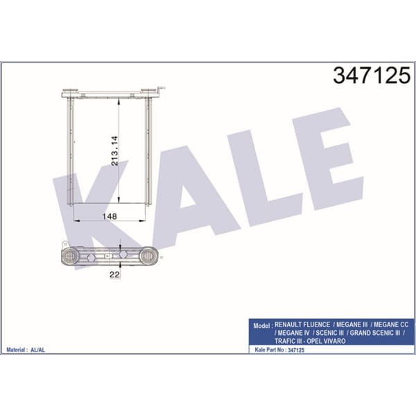 KALE OTO Radyatör 347125 Kalorifer Radyatörü Talento 16- 1.6D / Megane III 08- Scenic III 08- Fluenc