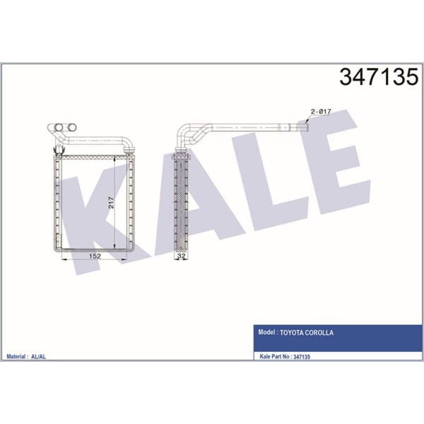 KALE OTO Radyatör 347135 Kalorifer Radyatörü Corolla 1.4 Vvtı 1.6 Vvtı 02-07 