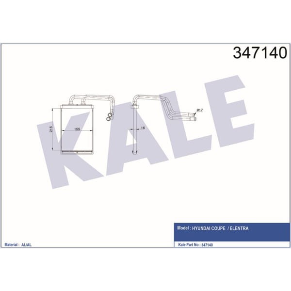 KALE OTO Radyatör 347140 Kalorifer Rdayatöru Brazıng Elantra 210X155X26