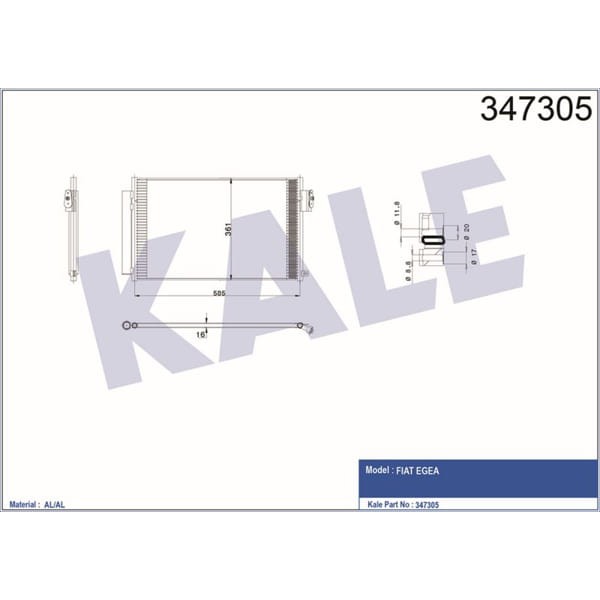 KALE OTO Radyatör 347305 Klima Radyatörü Egea Fiat 500 1.4 Al-Pl-Brz 15-