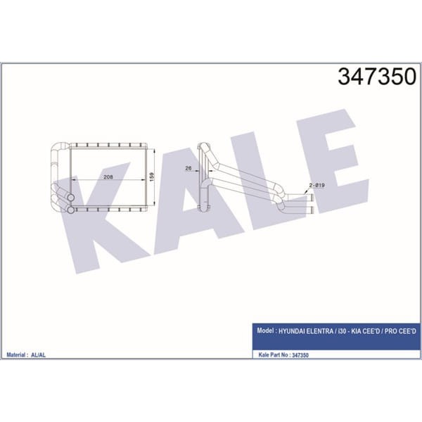 KALE OTO Radyatör 347350 Kalorifer Radyatörü İ30 Ceed Elantra 12- 97138 A5000