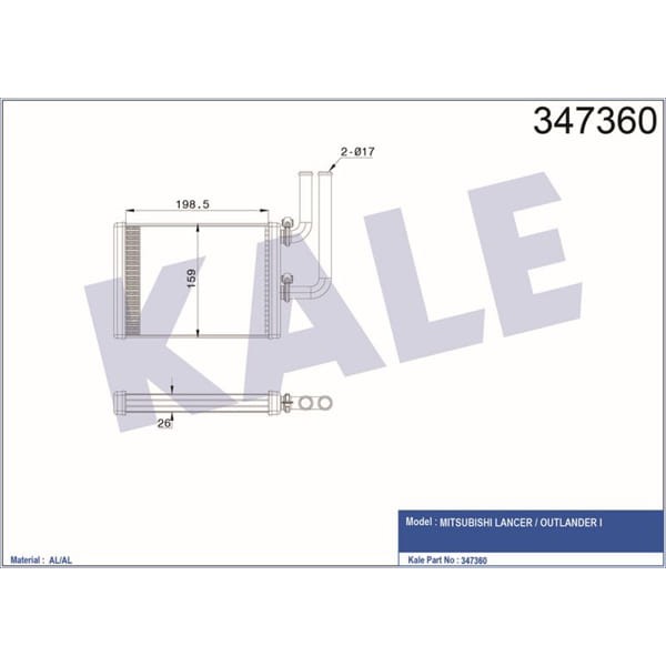 KALE OTO Radyatör 347360 Kalorifer Radyatörü Lancer 1.3 Â€“ 1.6 03- Outlander 03- Mr568599