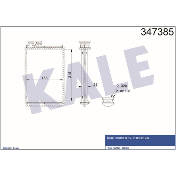 KALE OTO Radyatör 347385 Kalorifer Radyatörü P407-C5 III-C6 04-