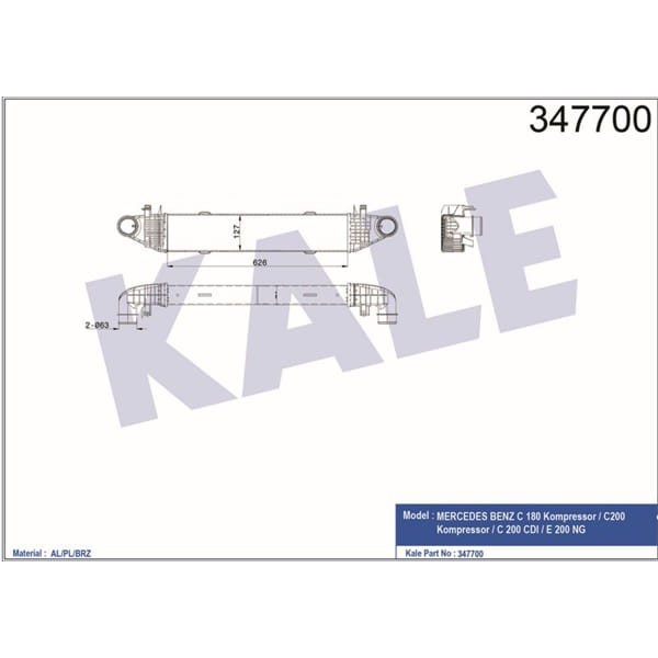 KALE OTO Radyatör 347700 Turbo Radyatörü C 180 C200 C 220 C 250 626X127X62