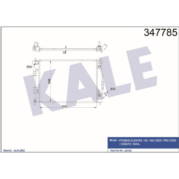 KALE OTO Radyatör 347785 Radyatör Mekanik İ30 Ceed Ceratoâ  1.4 1.6Â  12- 25310-3×010