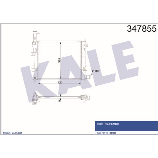 KALE OTO Radyatör 347855 Radyatör Al/Pl/Brz Picanto 2011 Metre