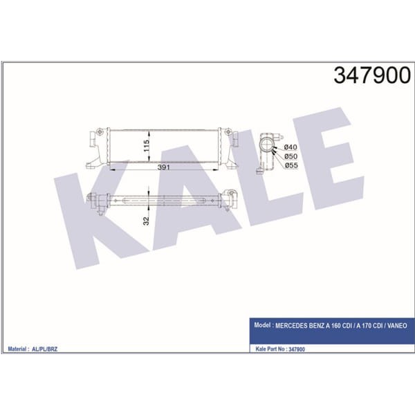 KALE OTO Radyatör 347900 Turbo Radyatörü A-Class 97- W168 A160 Cdı A170 Cdı Vaneo 02- 1.7 Cdı 391X11