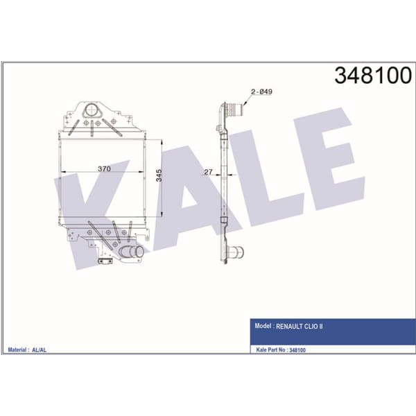 KALE OTO Radyatör 348100 Turbo Radyatörü CLIO II 01- 1.5 DCI 345X370X27 