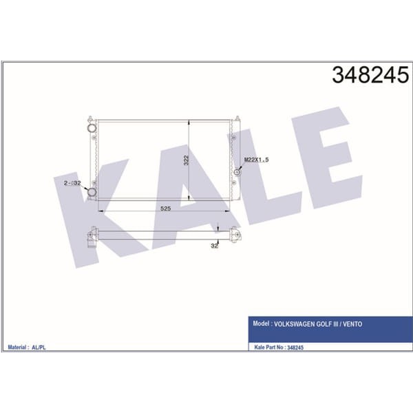 KALE OTO Radyatör 348245 Radyatör Golf III Vento 1.8 Ac