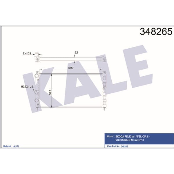 KALE OTO Radyatör 348265 Radyatör Al/Mknk Felıcıa I-Felıcıa II-Volkswagen Caddy II Mt 