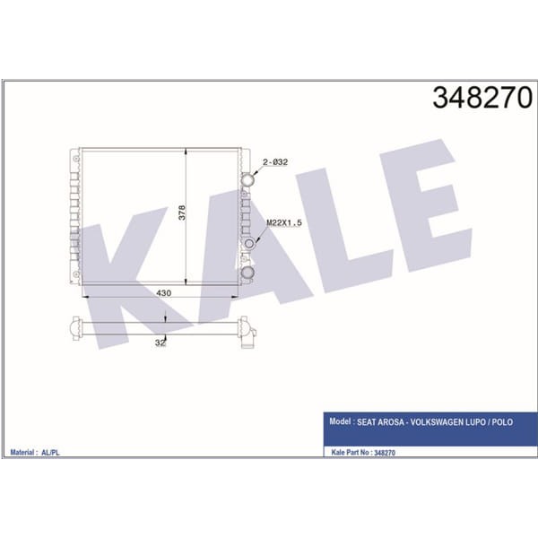 KALE OTO Radyatör 348270 Radyatör 97 02 Polo Classıc 1.4 1.6 75Hp. Ac Aft 