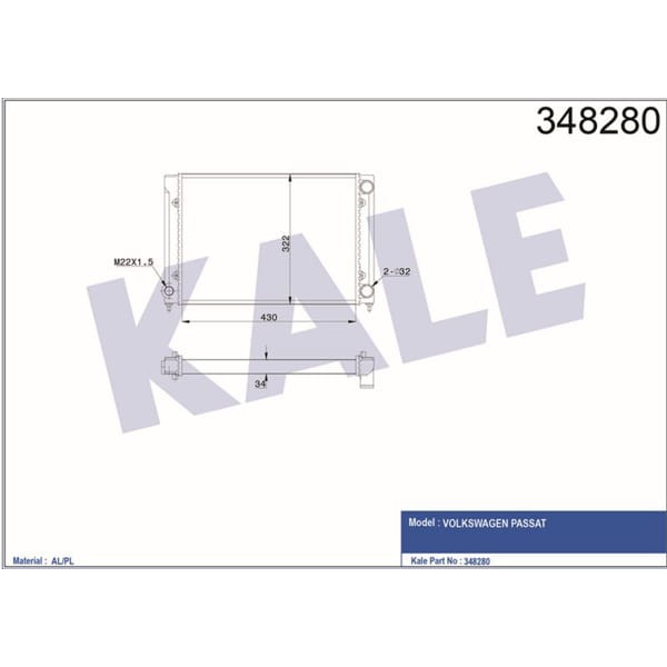 KALE OTO Radyatör 348280 Radyatör Al/Mknk Passat Mt 