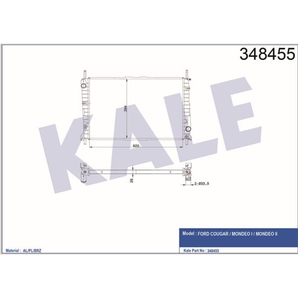 KALE OTO Radyatör 348455 Su Radyatörü Cougar Mondeo I Mondeo II Mt 93-00