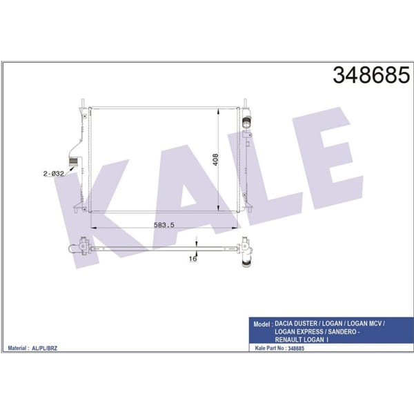 KALE OTO Radyatör 348685 Su Radyatörü Logan 04- 1.2I 1.4I 1.6I 1.6 16V Ac 1.5 DCI Nac Sandero 08- Du