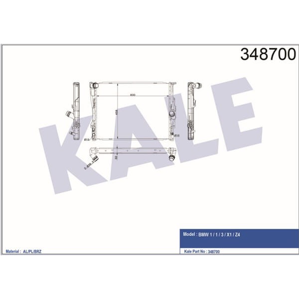 KALE OTO Radyatör 348700 Su Radyatörü Bmw 1 E82 E87 E88 Bmw 3 E90 E91 E92 E93 Bmw Z4 E89 Bmw X1 E84 