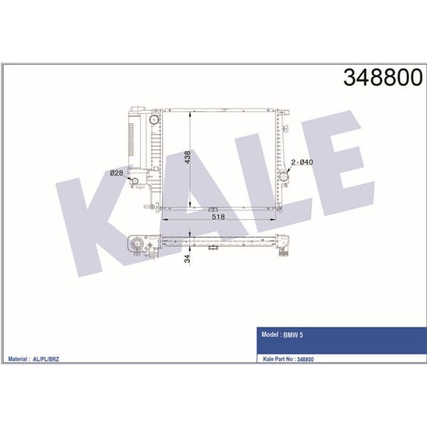 KALE OTO Radyatör 348800 Su Radyatörü Bmw 5 E34 Brazıng 518X438X34 
