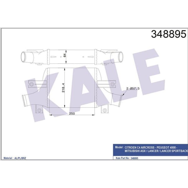 KALE OTO Radyatör 348895 Turbo Radyatörü 250×218.4×64 4008 C4 Aircross Lancer Asx 4Wd 1.6 1.8 2.2 
