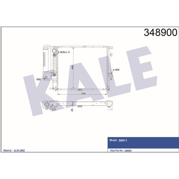 KALE OTO Radyatör 348900 Su Radyatörü Bmw 5 E34 Brazıng 518X438X34 