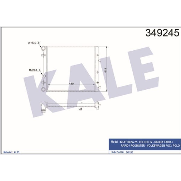 KALE OTO Radyatör 349245 Radyatör Al/Mknk Ibiza IV-Toledo IV-Skoda Fabia-Rapid-Roomster-Volkswagen F 