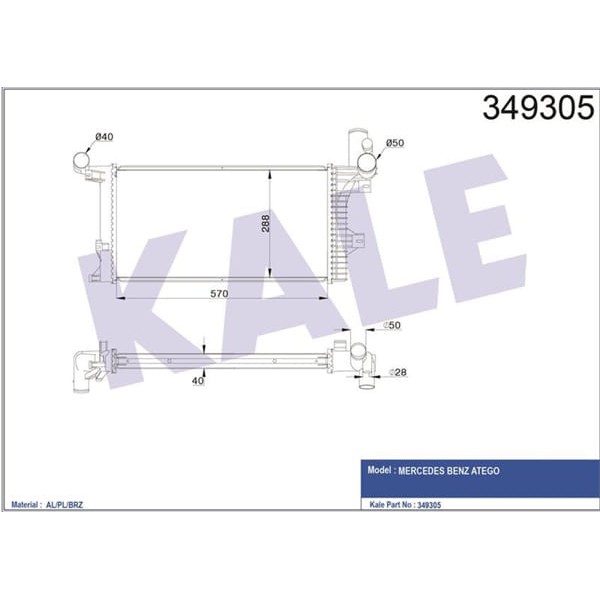 KALE OTO Radyatör 349305 Radyatör Mercedes Atego 570×288×48 