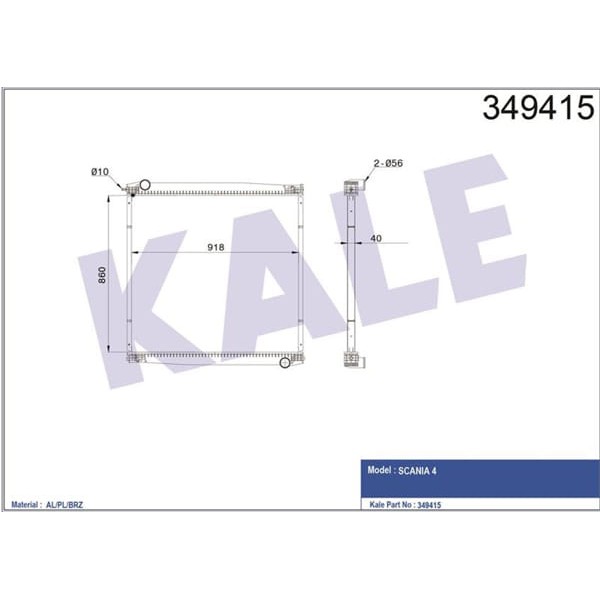 KALE OTO Radyatör 349415 Radyatör Çerçevesiz Sc Serıe4 860×918×40 