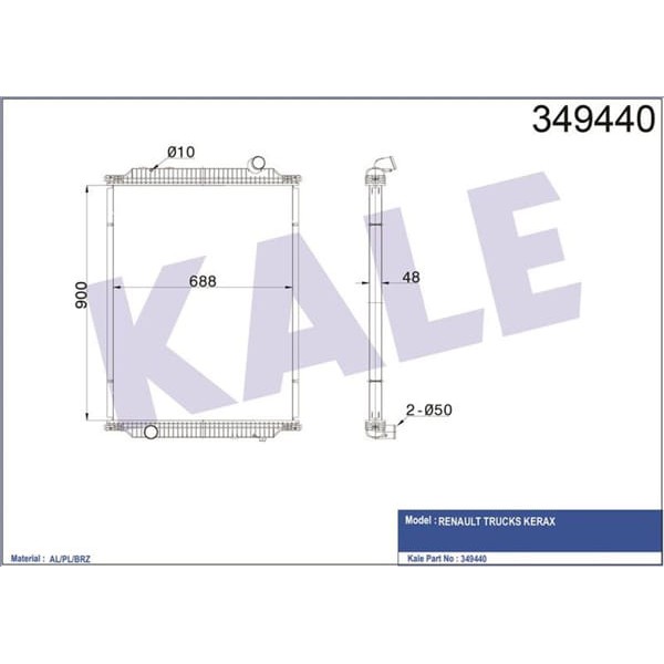 KALE OTO Radyatör 349440 Radyatör Çerçevesiz Rt Kerax 900×688×48 