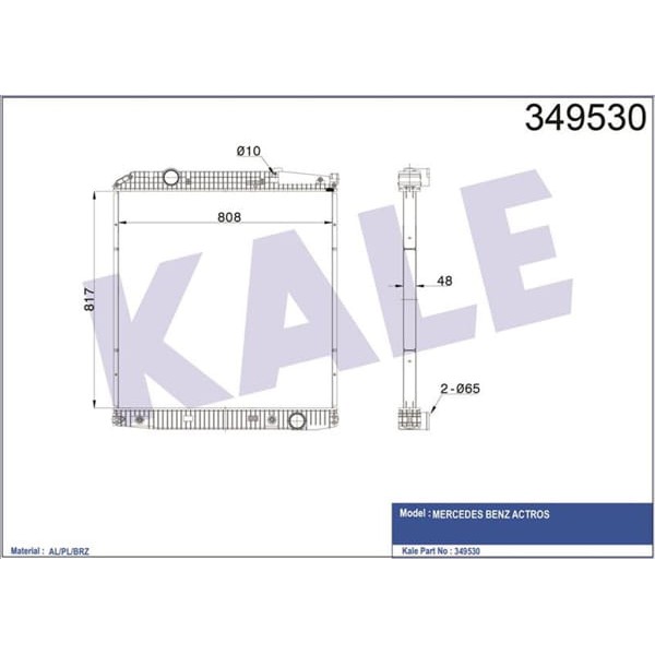 KALE OTO Radyatör 349530 Radyatör Çerçevesiz Mb Actros 817×808×48