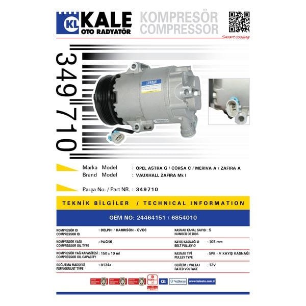 KALE OTO Radyatör 349710 Klima Kompresörü Zafira A (01-05)